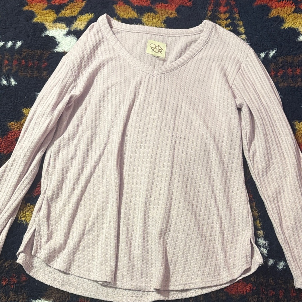 Women's Light purple Long Sleeve waffle  Top
